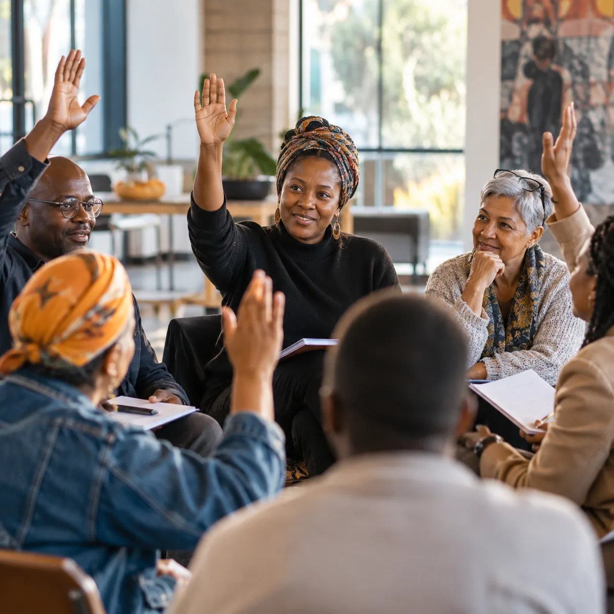People taking part in a shared community discussion